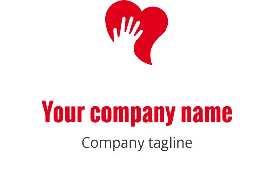 Diseño de logo de corazón con una mano en rojo y negro