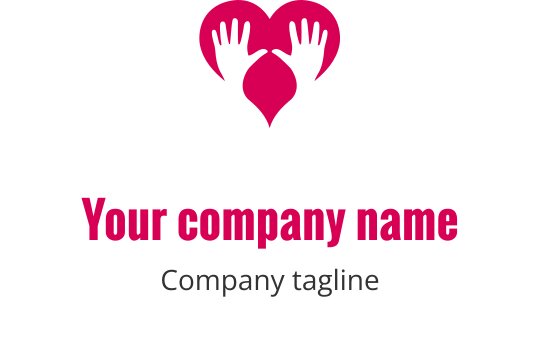 Diseño de logo de corazón con manos en colores rosa y negro