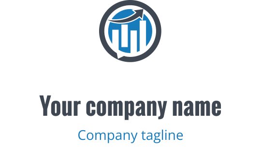 Diseño de logo moderno con un gráfico circular y una flecha ascendente en azul