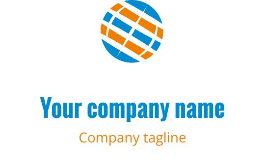 Diseño de logo moderno en azul y naranja con un globo estilizado
