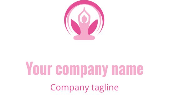 Diseño de logo elegante en rosa con figura meditativa y pétalos de loto
