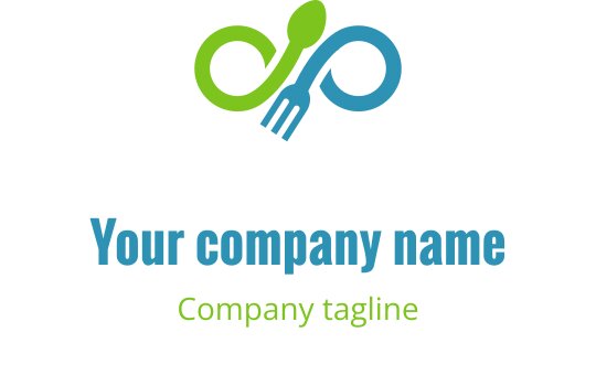 Diseño de logo moderno con un tenedor y cuchara en verde y azul