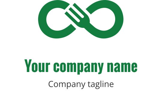 Diseño de logo moderno en verde con tenedores entrelazados en forma de infinito