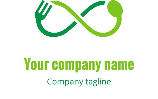 Diseño de logo moderno con tenedores verdes y lima entrelazados en forma de infinito