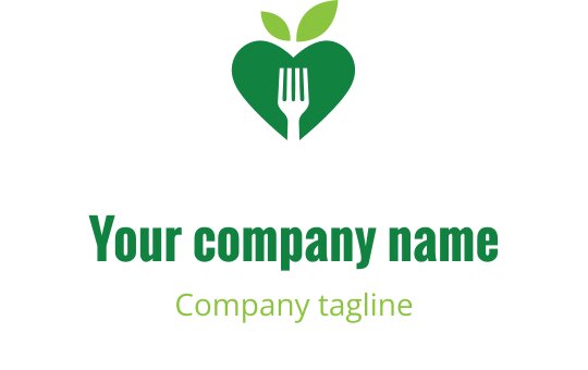 Diseño de logo verde fresco con una hoja estilizada y un tenedor