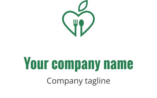Diseño de logo verde fresco con una hoja estilizada y un tenedor
