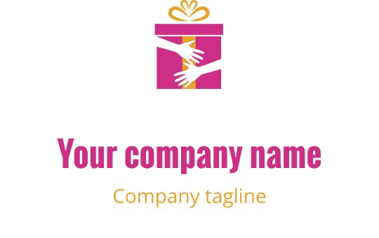 Diseño de logo elegante en rojo y dorado con una caja de regalo estilizada