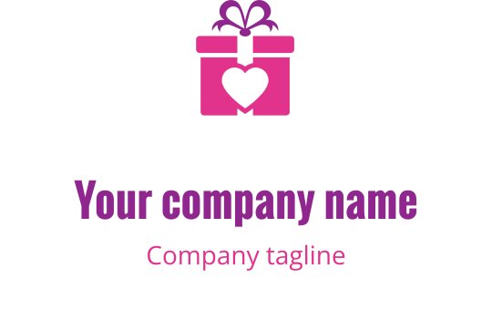 Encantador diseño de logo en rosa y morado con una caja de regalo estilizada