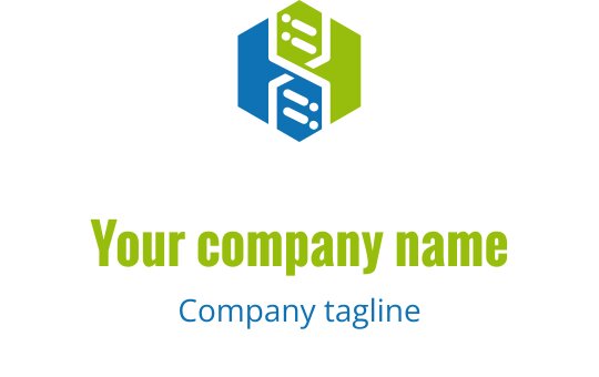 Diseño de logo hexagonal moderno con elementos azules y verdes