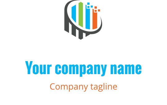 Diseño de logo moderno con barras verticales coloridas y un contorno circular