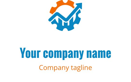 Diseño de logo moderno con engranajes naranjas y azules entrelazados
