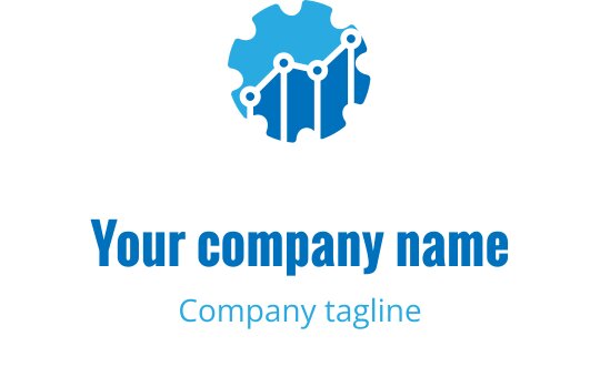 Diseño de logo moderno de engranaje con elementos de gráfico de línea azul