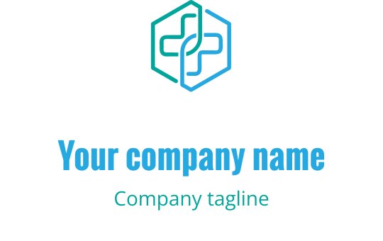 Diseño de logo hexagonal moderno con una cruz médica estilizada en verde azulado