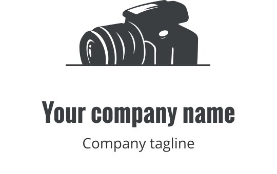 Diseño de logo de cámara gris realista con detalles en lente y cuerpo