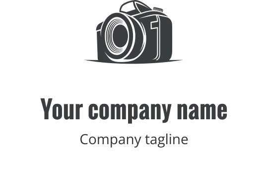 Diseño de logo de cámara gris realista con detalles en lente y cuerpo
