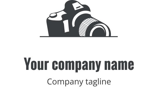 Diseño de logo de cámara gris realista con detalles en lente y cuerpo