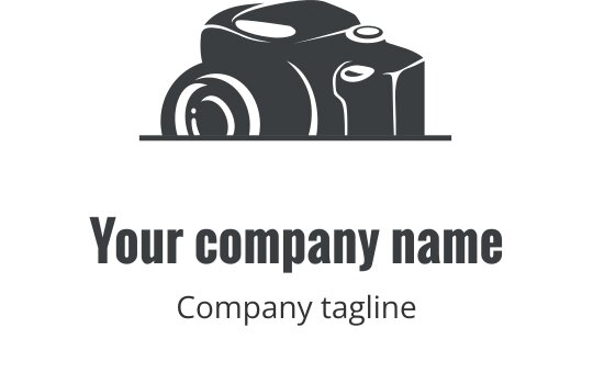 Diseño de logo de cámara gris realista con detalles en lente y cuerpo