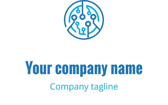 Diseño de logo circular moderno con nodos y líneas interconectados en azul