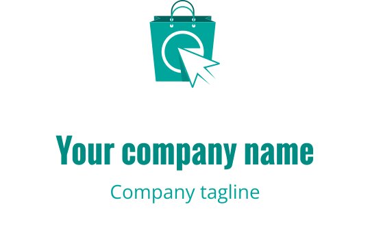 Diseño de logo en verde azulado con una bolsa de compras estilizada y moderna