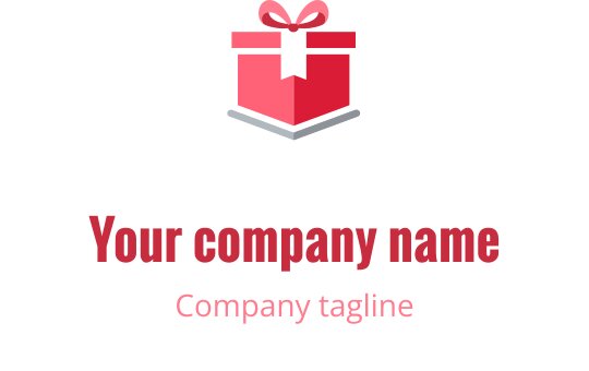Diseño de logo creativo con una caja de regalo gris y acentos rojos y coral
