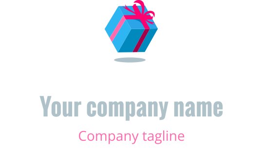 Diseño de logo colorido con una caja de regalo en azul, verde azulado, rojo y rosa