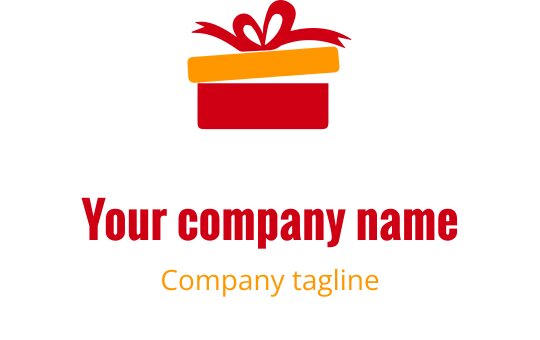 Diseño de logo vibrante en naranja y rojo con una caja de regalo estilizada