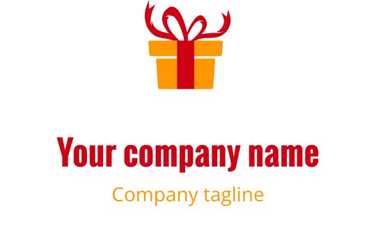 Diseño de logo vibrante en naranja y rojo con una caja de regalo estilizada