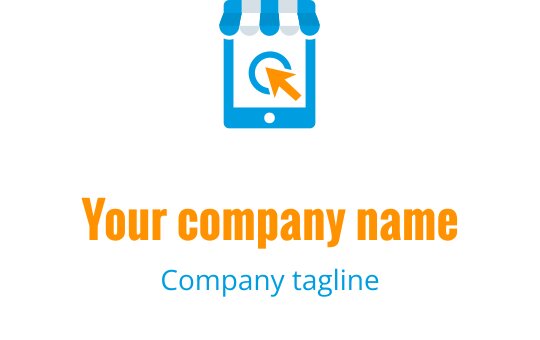 Diseño de logo moderno con un carrito de compras y un smartphone con una flecha
