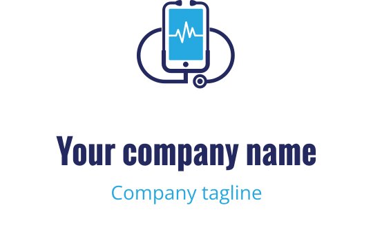 Diseño de logo profesional en azul y marino con una cruz médica y un smartphone