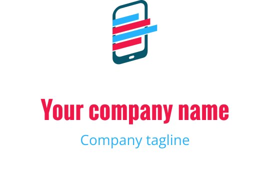 Diseño de logo moderno con un dispositivo móvil pixelado en verde azulado, azul y rojo