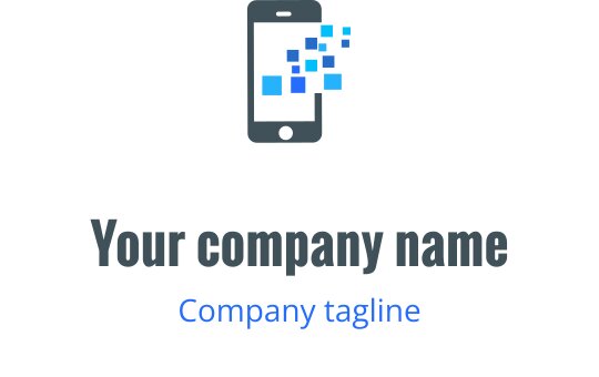 Diseño de logo moderno de smartphone con elementos de píxeles azules