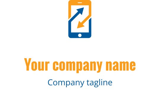 Diseño de logo moderno con un smartphone y flechas hacia arriba en azul y naranja