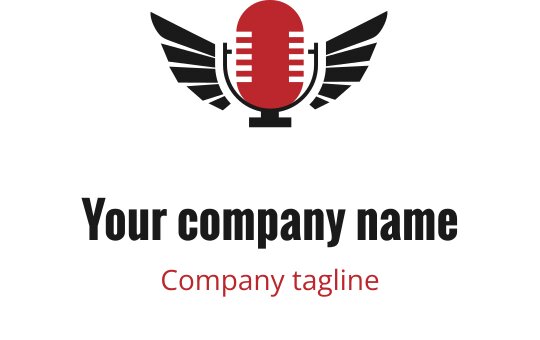 Diseño de logo de micrófono audaz con alas en rojo y negro