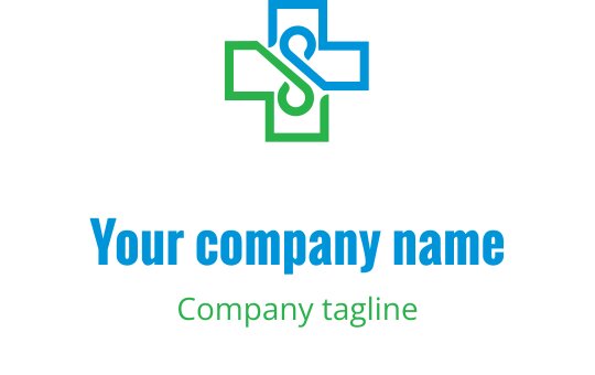 Diseño de logo moderno con una cruz verde y azul y elementos entrelazados