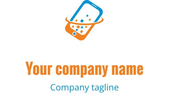 Diseño de logo de teléfono móvil moderno con acentos naranjas y azules