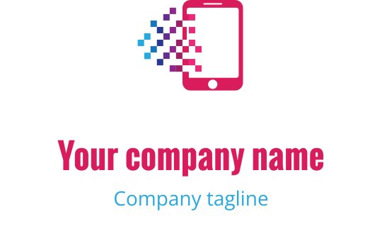 Diseño de logo de smartphone moderno con elementos de píxeles coloridos