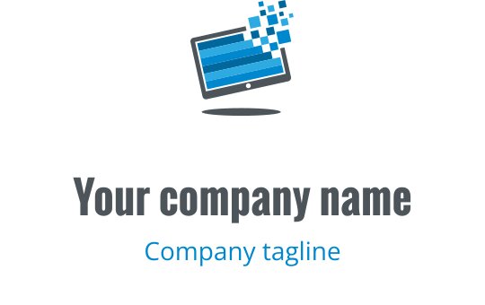 Diseño de logo moderno en azul y gris con un monitor estilizado