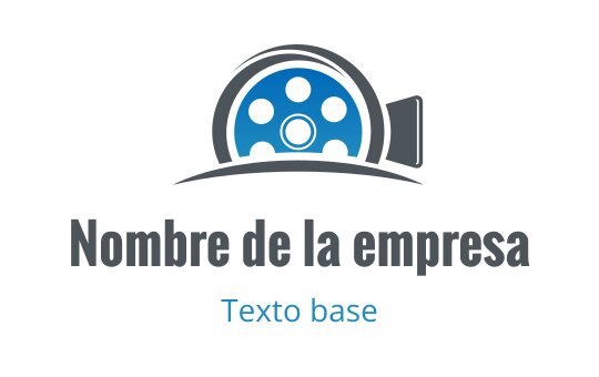 Diseño de logo moderno con un carrete de película azul y acentos negros