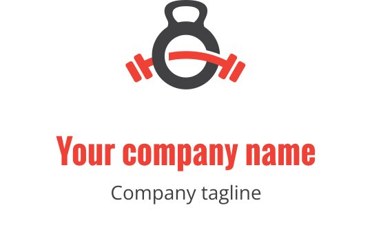 Diseño de logo en rojo y gris con pesas estilizadas