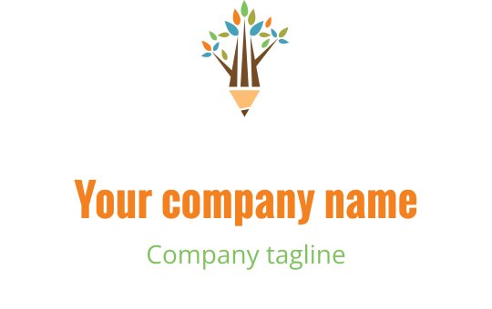 Diseño de logo creativo con un lápiz y un árbol con hojas coloridas