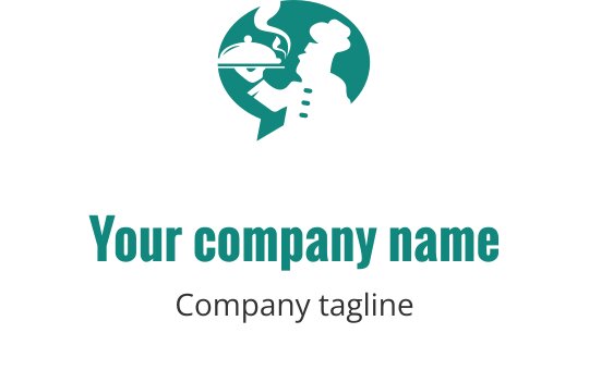Diseño de logo de silueta de chef con una bandeja en verde azulado y negro