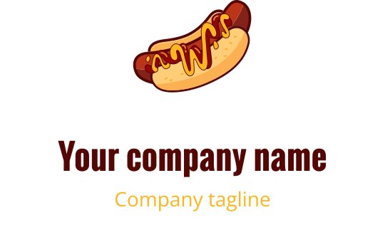 Diseño de logo de perrito caliente juguetón con mostaza y pan