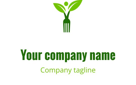 Diseño de logo moderno en verde con un tenedor y hojas