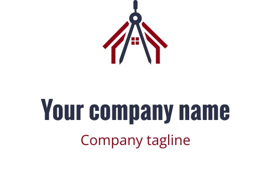 Diseño de logo profesional con una brújula y un techo en rojo y azul marino