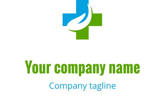 Diseño de logo moderno con elementos de hoja verde y cruz azul