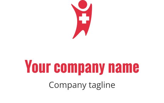 Diseño de logo dinámico en rojo con una figura estilizada y una cruz