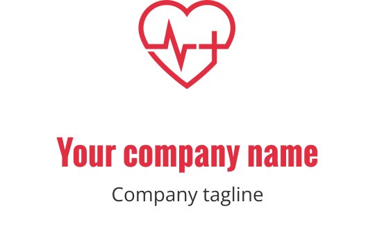 Diseño de logo de corazón con línea de pulso y cruz en rojo