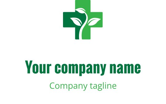 Diseño de logo moderno en verde con una planta dentro de una cruz