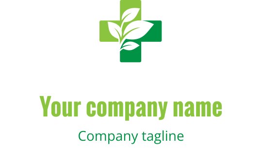 Diseño de logo moderno en verde con un símbolo de hoja y cruz