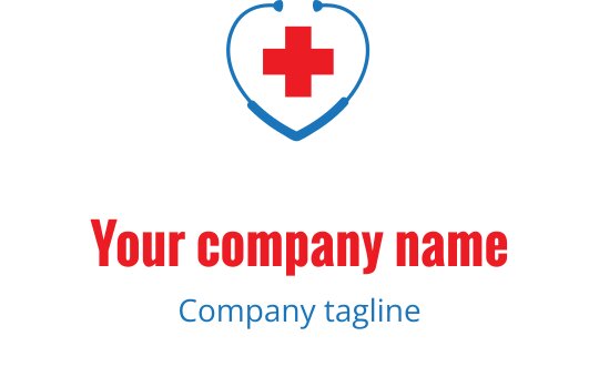 Diseño de logo en forma de corazón con un estetoscopio y símbolo de cruz roja
